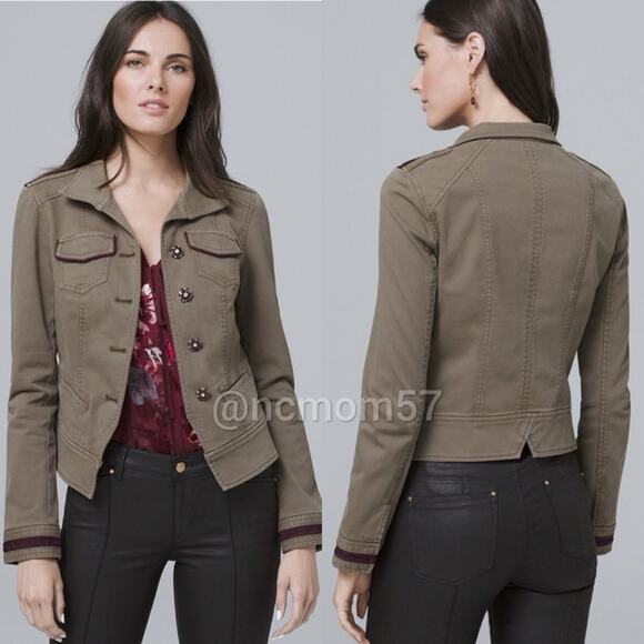White House Black Market Jackets & Blazers - White House Black Market Olive Rhinestone Military Jacket